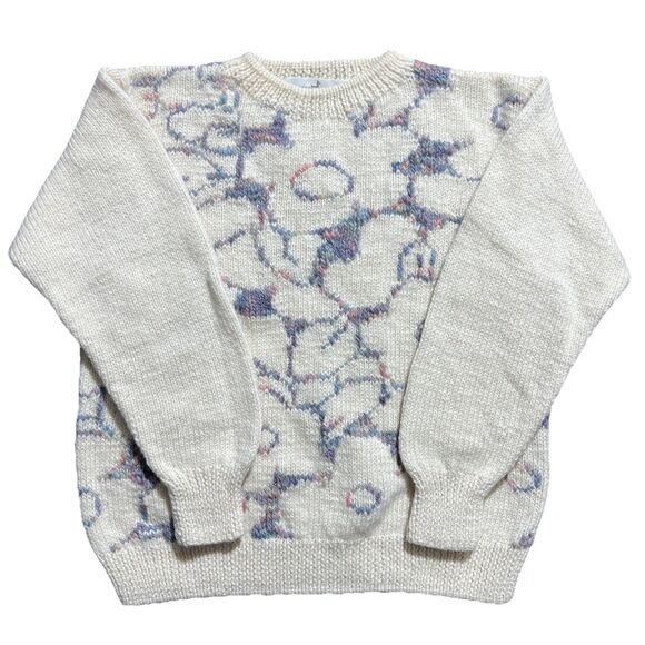 Vtg Peruvian Connection Art To Wear Flower Crew Neck Hand Knit Sweater Sz S - Picture 1 of 9